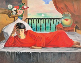 板倉鼎《休む赤衣の女》1929年頃　油彩、カンヴァス　個人蔵(松戸市教育委員会寄託)