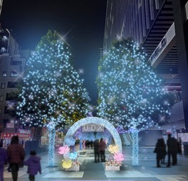 パステル調にブルーやピンクの光が交錯し、時とともに変化する光の道を体感できる(イメージ)