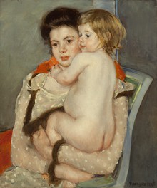 メアリー・カサット『裸の赤ん坊を抱くレーヌ・ルフェーヴル(母と子)』1902年〜1903年　油彩、カンヴァス