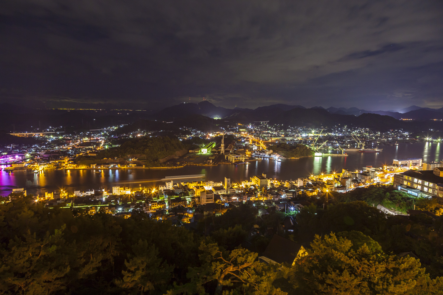 緑や紫といった一風変わった夜景