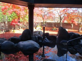 秋には露天風呂から紅葉が見える