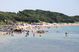 多くの海水浴客で賑わう脇田海水浴場