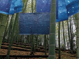 ホタル絞りの藍染めと、自由な感性で作品を生み出す草月流いけばなとのコラボレーション ※画像はイメージ