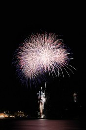 湘南の夜空に5分間の花火が打ち上げられる