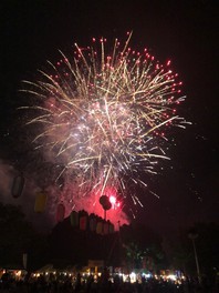 スターマインや小型煙火などの花火が春日部の夜空を彩る