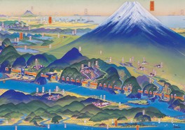 肉筆画『富士身延鉄道沿線名所鳥瞰図』(部分)1928年(昭和3年)
