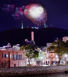 打ち上げられた花火が徳島の夜空を彩る