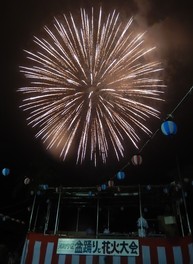 盆踊りの会場に花火の轟音がこだまする