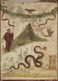《バックス(ディオニュソス)とヴェスヴィオ山》　　　フレスコ ナポリ国立考古学博物館蔵