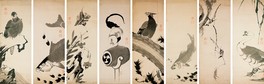伊藤若冲「花鳥魚図押絵貼屏風」(かちょうぎょずおしえばりびょうぶ)　江戸中期　八曲一隻