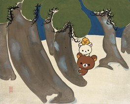 近代京都で図案家・画家として活躍した神坂雪佳の「磯馴松」にキュートなリラックマたちが登場