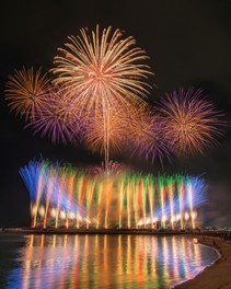 南国の夜空を彩る華やかな春の花火