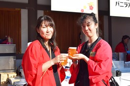 梅酒まつり名物の梅酒ビールを飲むことができる