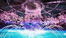 ドルフィンパフォーマンスの夜公演は、イルカのジャンプや優雅な水中ダンスを通して桜の花のさまざまな表情を描く ※画像はイメージ