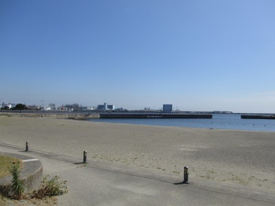 静かな砂浜が広がる「かわさきの浜」の風景