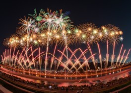 長良川を包み込む迫力のワイド花火