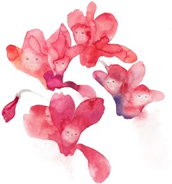 いわさきちひろ　シクラメンの花のなかの子どもたち 「戦火のなかの子どもたち(岩崎書店)」より　1973年