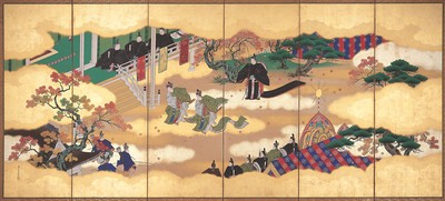 《源氏物語図屏風(左隻)》狩野養信筆　江戸時代