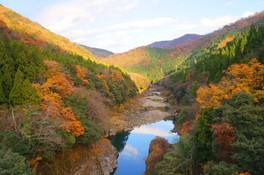 紅葉シーズンには峡谷の山並みが色鮮やかに彩られる