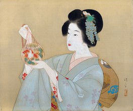 鏑木 清方【夏の女客・部分】、年代物、希少画集画、状態良好
