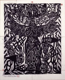 賜願の柵　1964　木版、墨・紙 121.0×94.7cm