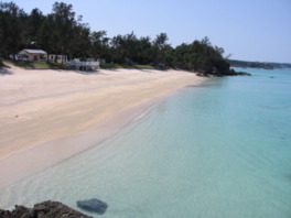 紺碧の珊瑚礁と白い砂浜が広がるビーチ