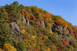 紅葉に彩られる屏風岩