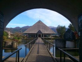 池の上に建つ自然豊かな美術館