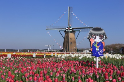 広場のシンボルとなっているオランダ風車「リーフデ」