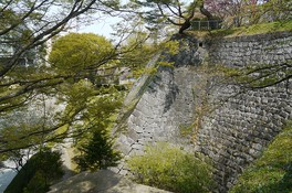 硬質の花崗岩で構築された盛岡城の石垣