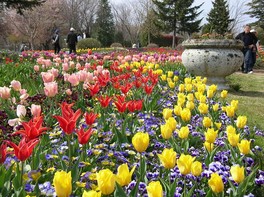 四季の花で彩られた公園のシンボル花壇